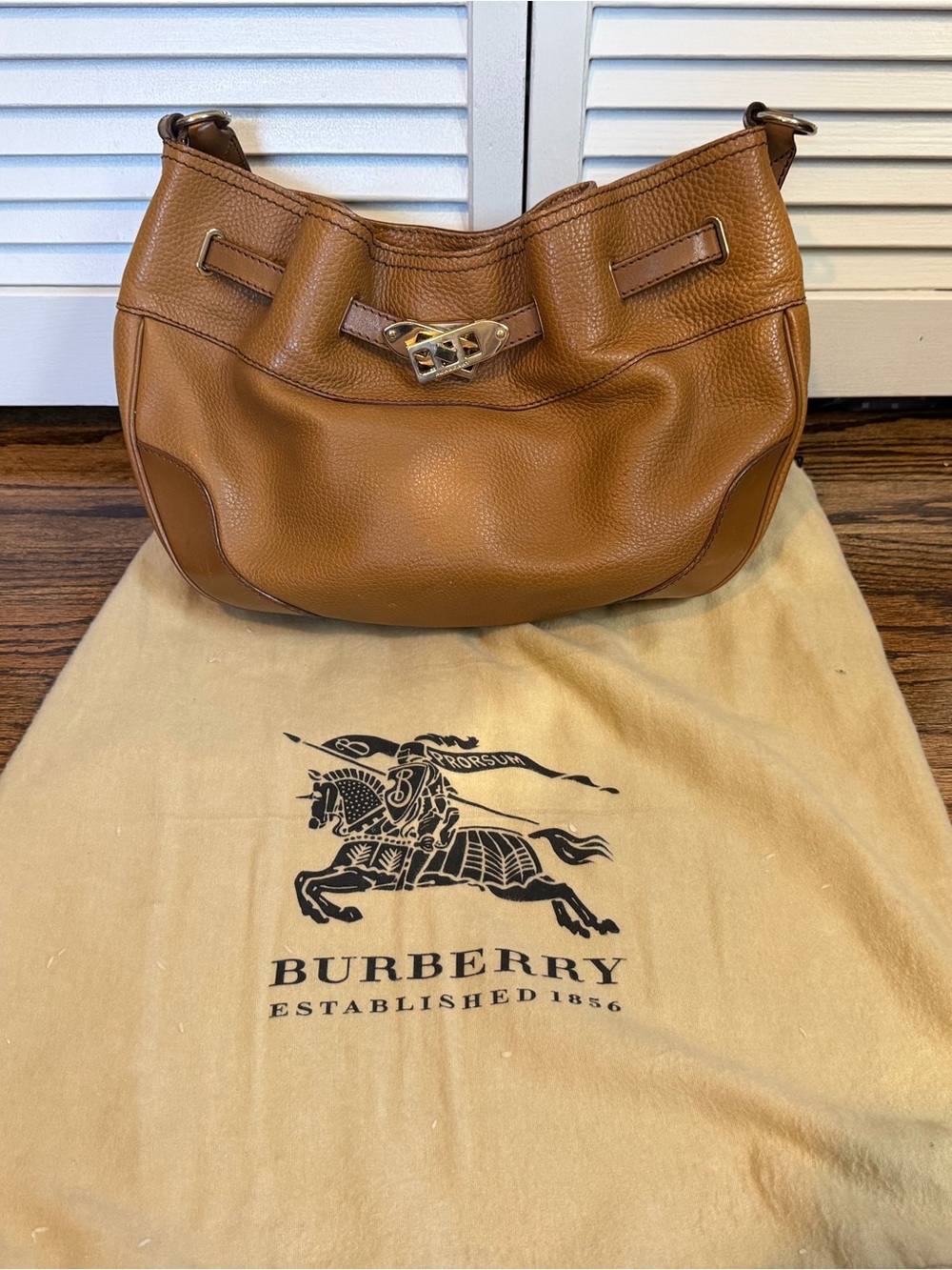 Burberry Cognac Brown Pebbled Leather Shoulder Bag